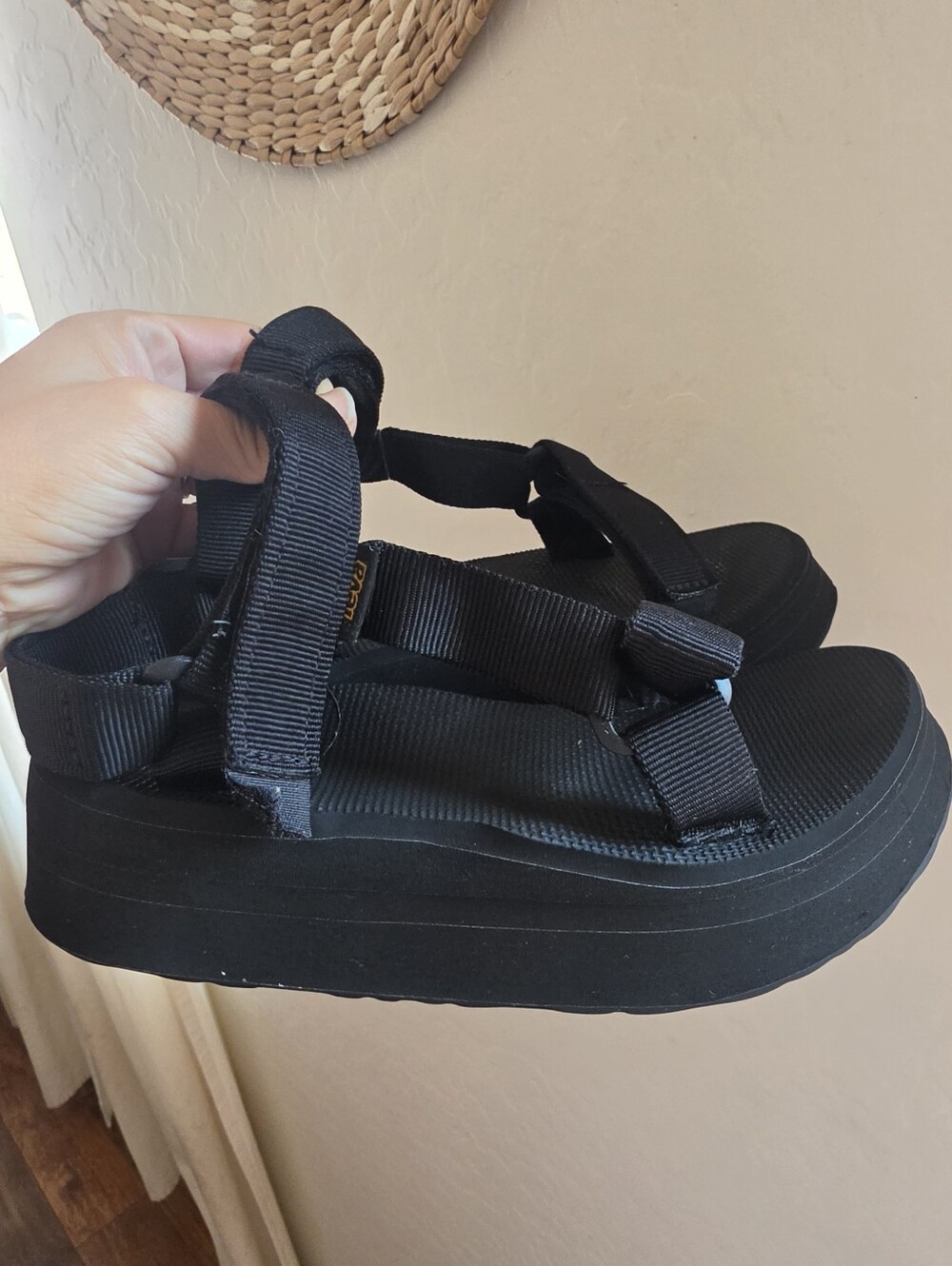 Teva Black Platform Strappy Sandals Size 5